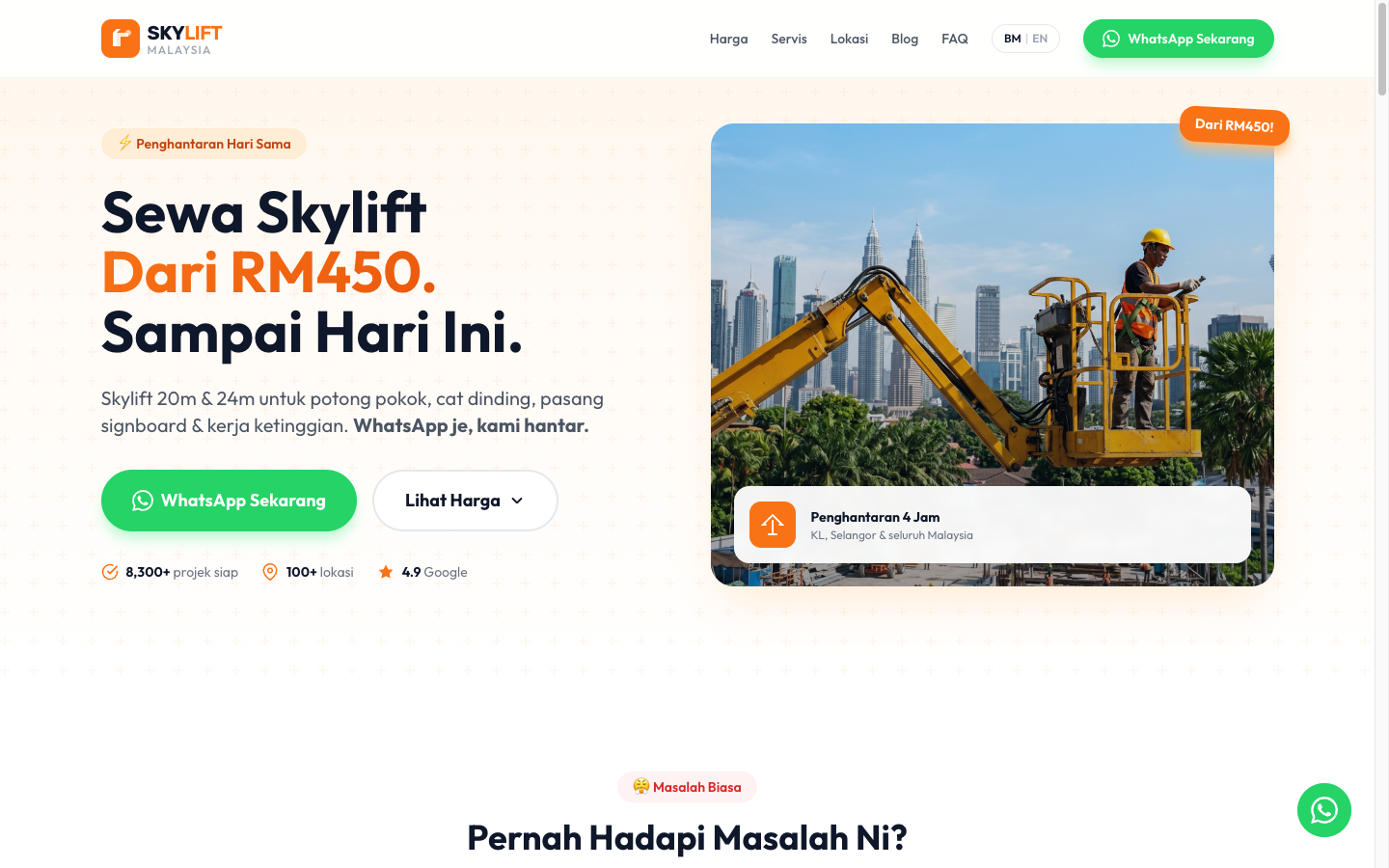 Skylift Rental Malaysia public website used as a design example