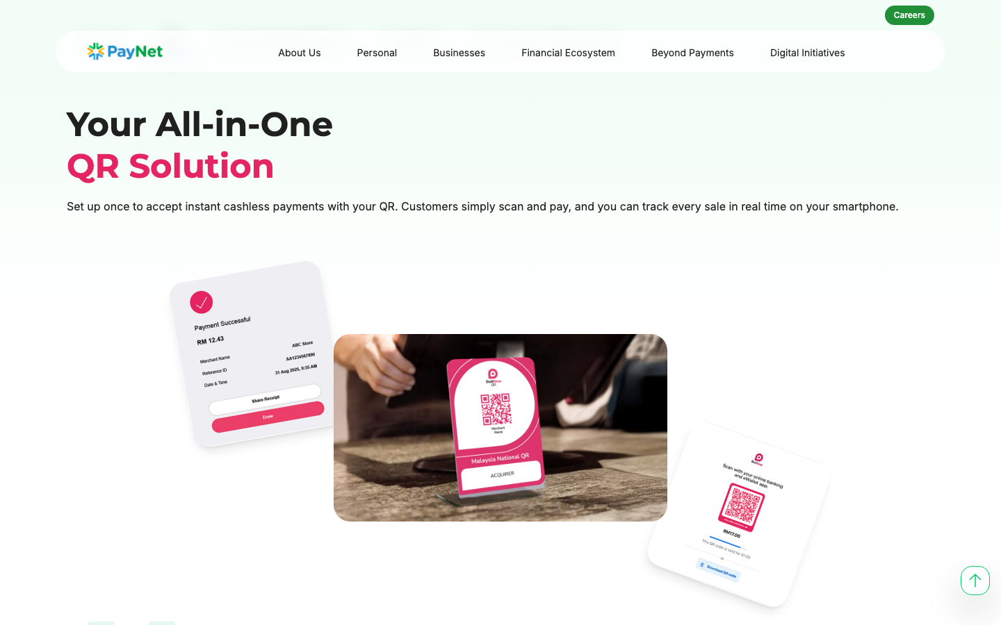 PayNet DuitNow QR business page describing one-time merchant setup